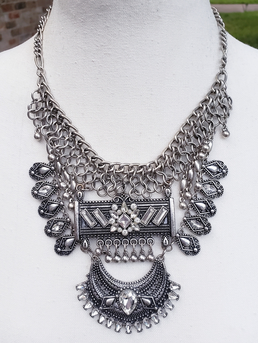 Bohemian Statement Silver-tone Bib Necklace
